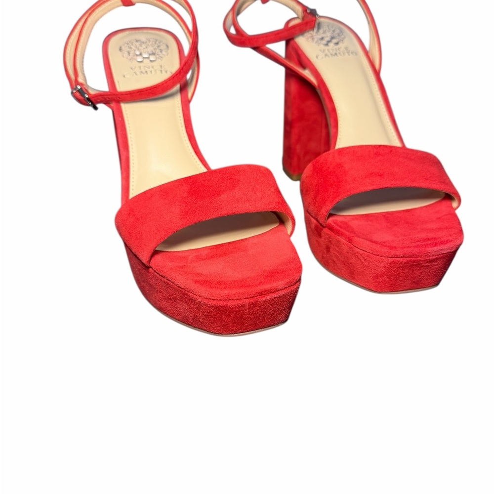 Vince Camuto Chastin Razz Red Suede Block Platform Heel Sandals | Size 10 | - Picture 5 of 8